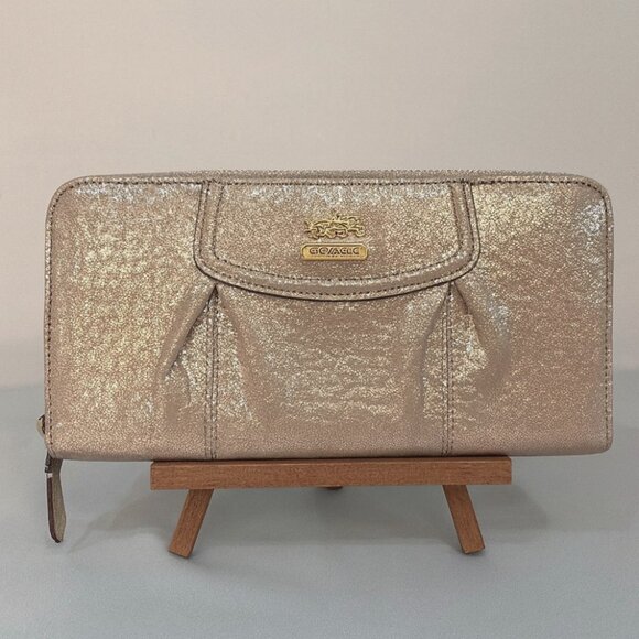 Coach Madison Gathered Metallic Leather Zip Around Wallet EUC - Picture 1 of 6